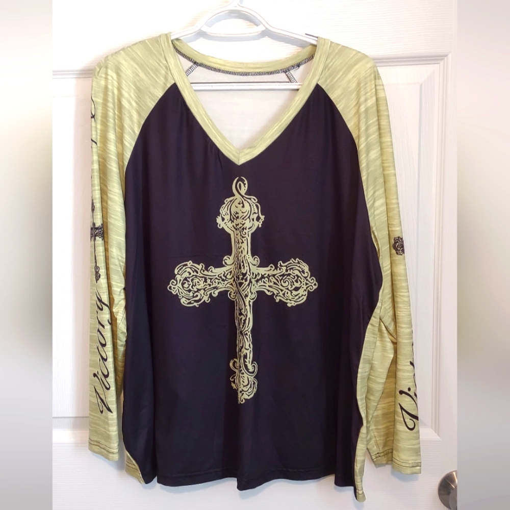 Black And Lime Green Religious Long Sleeve Baseball Tee
